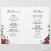 Rode Poinsettia Aquarel Vouwde Huwelijksprogramma (Achterkant)