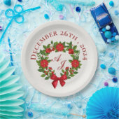 Rode Poinsettia Bessen Kerstmis Bruiloft Papieren Bordje (Feest)