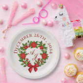 Rode Poinsettia Bessen Kerstmis Bruiloft Papieren Bordje (Feest)