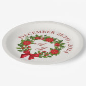 Rode Poinsettia Bessen Kerstmis Bruiloft Papieren Bordje (Gekanteld)
