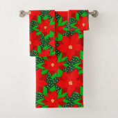 Rode Poinsettia Bloem Botanische Vakantiepatroon Bad Handdoek (Insitu)