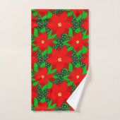 Rode Poinsettia Bloem Botanische Vakantiepatroon Bad Handdoek (Handdoek)