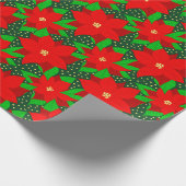 Rode Poinsettia Bloem Botanische Vakantiepatroon Cadeaupapier (Hoek)