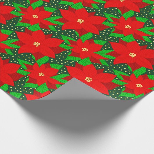 Rode Poinsettia Bloem Botanische Vakantiepatroon Cadeaupapier (Hoek)