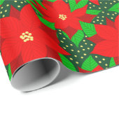 Rode Poinsettia Bloem Botanische Vakantiepatroon Cadeaupapier (Rol Hoek)