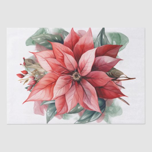 Rode Poinsettia Bloem Groene Whimsical Kerstmis Tissuepapier (Voorkant)