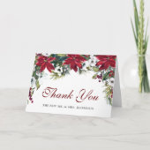 Rode Poinsettia Bloem Kerst  Aquarel Bedankkaart (Voorkant)