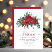 Rode Poinsettia Bloem Kerst Dinnerfeest Kaart
