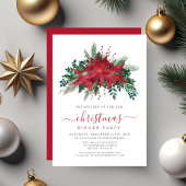 Rode Poinsettia Bloem Kerst Dinnerfeest Kaart