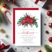 Rode Poinsettia Bloem Kerst Dinnerfeest Kaart