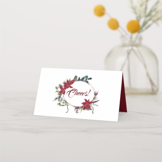 Rode Poinsettia Bloem Kerst Watercolor Tafel Plaatskaartje (Achterkant)