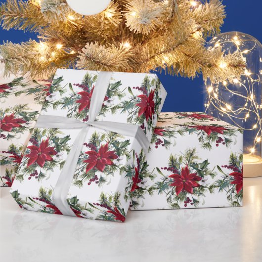 Rode Poinsettia Bloem Kerstcadeau Cadeaupapier (Feestdagen)