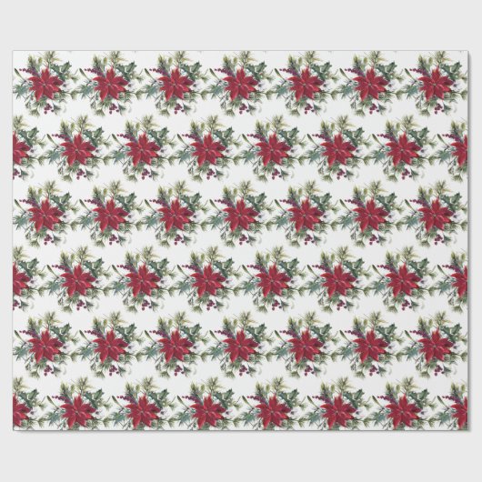 Rode Poinsettia Bloem Kerstcadeau Cadeaupapier (Vlak)