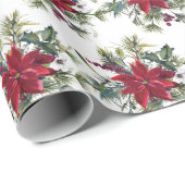 Rode Poinsettia Bloem Kerstcadeau Cadeaupapier (Rol Hoek)