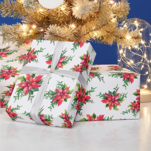 Rode Poinsettia Bloem Kerstcadeau Cadeaupapier (Feestdagen)