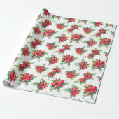 Rode Poinsettia Bloem Kerstcadeau Cadeaupapier (Uitgerold)