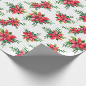 Rode Poinsettia Bloem Kerstcadeau Cadeaupapier (Hoek)
