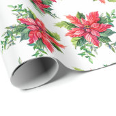 Rode Poinsettia Bloem Kerstcadeau Cadeaupapier (Rol Hoek)