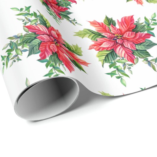 Rode Poinsettia Bloem Kerstcadeau Cadeaupapier (Rol Hoek)