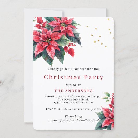Rode Poinsettia bloem kerstfeest Kaart (Voorkant)