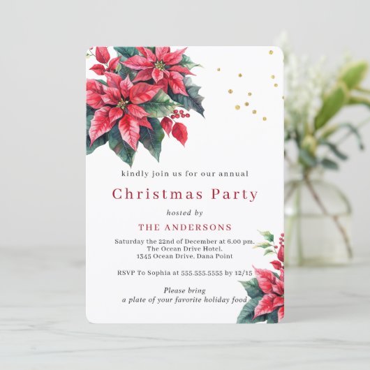 Rode Poinsettia bloem kerstfeest Kaart (Staand voorkant)