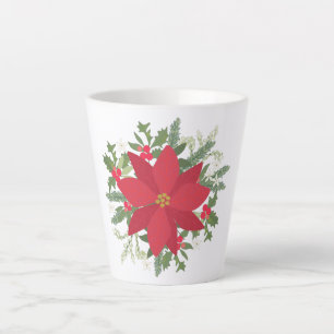 Rode Poinsettia Bloem Kerstmis Latte Mok