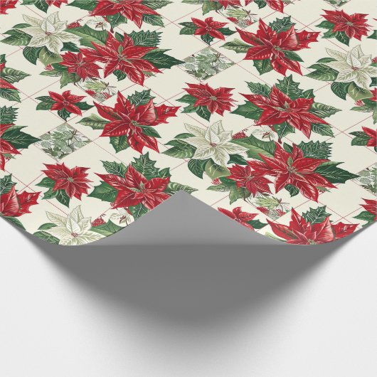 Rode Poinsettia bloem op een crème achtergrond Cadeaupapier (Hoek)
