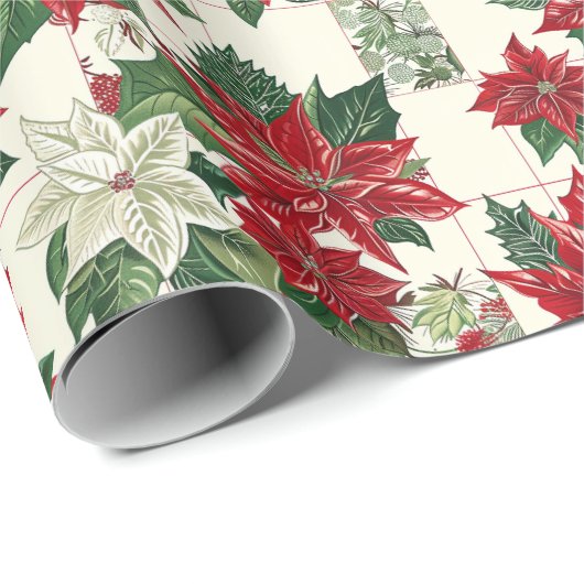 Rode Poinsettia bloem op een crème achtergrond Cadeaupapier (Rol Hoek)
