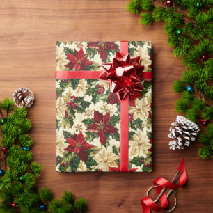 Rode poinsettia bloem op een witte achtergrond cadeaupapier