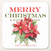  Rode Poinsettia Bloem Vrolijk Kerstfeest Kartonnen Onderzetters (Voorkant)