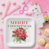  Rode Poinsettia Bloem Vrolijk Kerstfeest Papieren Bordje (Feest)