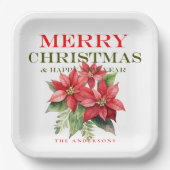  Rode Poinsettia Bloem Vrolijk Kerstfeest Papieren Bordje (Voorkant)
