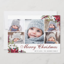 Rode Poinsettia Bloemen 5 FOTO Kerstkaart