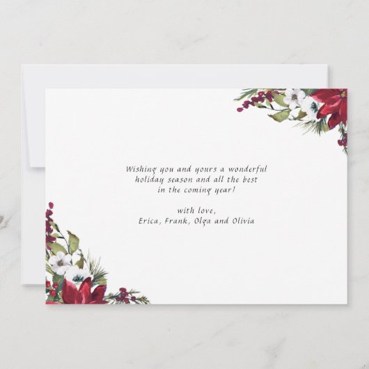 Rode Poinsettia Bloemen 5 FOTO Kerstkaart Bedankkaart (Achterkant)