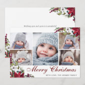 Rode Poinsettia Bloemen 5 FOTO Kerstkaart Bedankkaart (Voorkant / Achterkant)