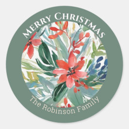 Rode Poinsettia Bloemen Bladeren Elegante Botanisc Ronde Sticker