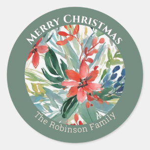 Rode Poinsettia Bloemen Bladeren Elegante Botanisc Ronde Sticker