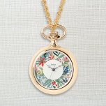 Rode Poinsettia Bloemen  Bloemen Kerst Horloge<br><div class="desc">Dit elegante ketting is voorzien van een stijlvol horloge,  omgeven door een bloemige bloei van rode poinsettia's in een waterverf stijl. Vol botanische charme kan het ketting worden gepersonaliseerd met een naam of andere tekst als finishing touch.</div>