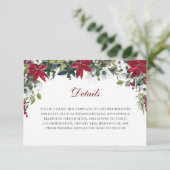 Rode Poinsettia Bloemen Bruiloft Receptie Details Informatiekaartje (Staand voorkant)