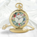 Rode Poinsettia Bloemen Elegante Bloemen Kerst Zakhorloge<br><div class="desc">Een heerlijk zakhorloge,  met een bloemige bloei van rode poinsettia's rond het wijzerplaat in een waterverf stijl. Vol botanische charme kan het zakhorloge worden gepersonaliseerd met een naam of andere tekst als finishing touch. Het elegante horloge is een geweldig individueel cadeau voor liefhebbers van tuinieren en natuur.</div>