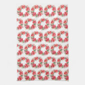 Rode Poinsettia bloemen en bessen krans Theedoek (Verticaal)