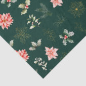 Rode Poinsettia Bloemen en Bladgroen op Donkergroe Tissuepapier (Detail)