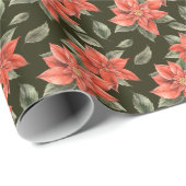 Rode Poinsettia Bloemen Feestelijke Kerst Feestdag Cadeaupapier (Rol Hoek)