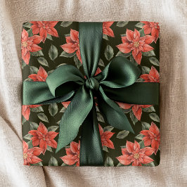 Rode Poinsettia Bloemen Feestelijke Kerst Feestdag Cadeaupapier