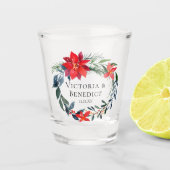 Rode Poinsettia Bloemen Kerst Huwelijk Custom Shot Glas (Voorkant)