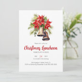 Rode Poinsettia Bloemen Kerstlunch Kaart (Staand voorkant)