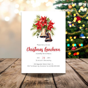 Rode Poinsettia Bloemen Kerstlunch Kaart