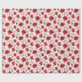 Rode Poinsettia Bloemen Kerstmis Bessen Vakantie Cadeaupapier (Vlak)