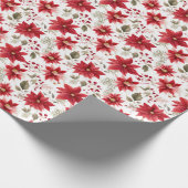 Rode Poinsettia Bloemen Kerstmis Bessen Vakantie Cadeaupapier (Hoek)