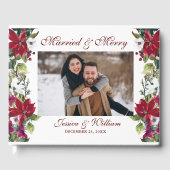 Rode Poinsettia Bloemen Kerstmis Bruiloft Gastenboek (Voorkant)